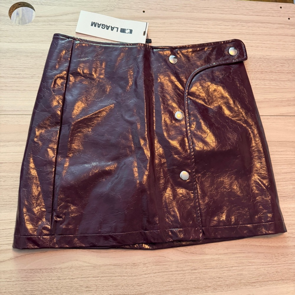 LAAGAM Mini Skirt S Lena Plum NWT Faux Leather Edgy Y2K Grunge